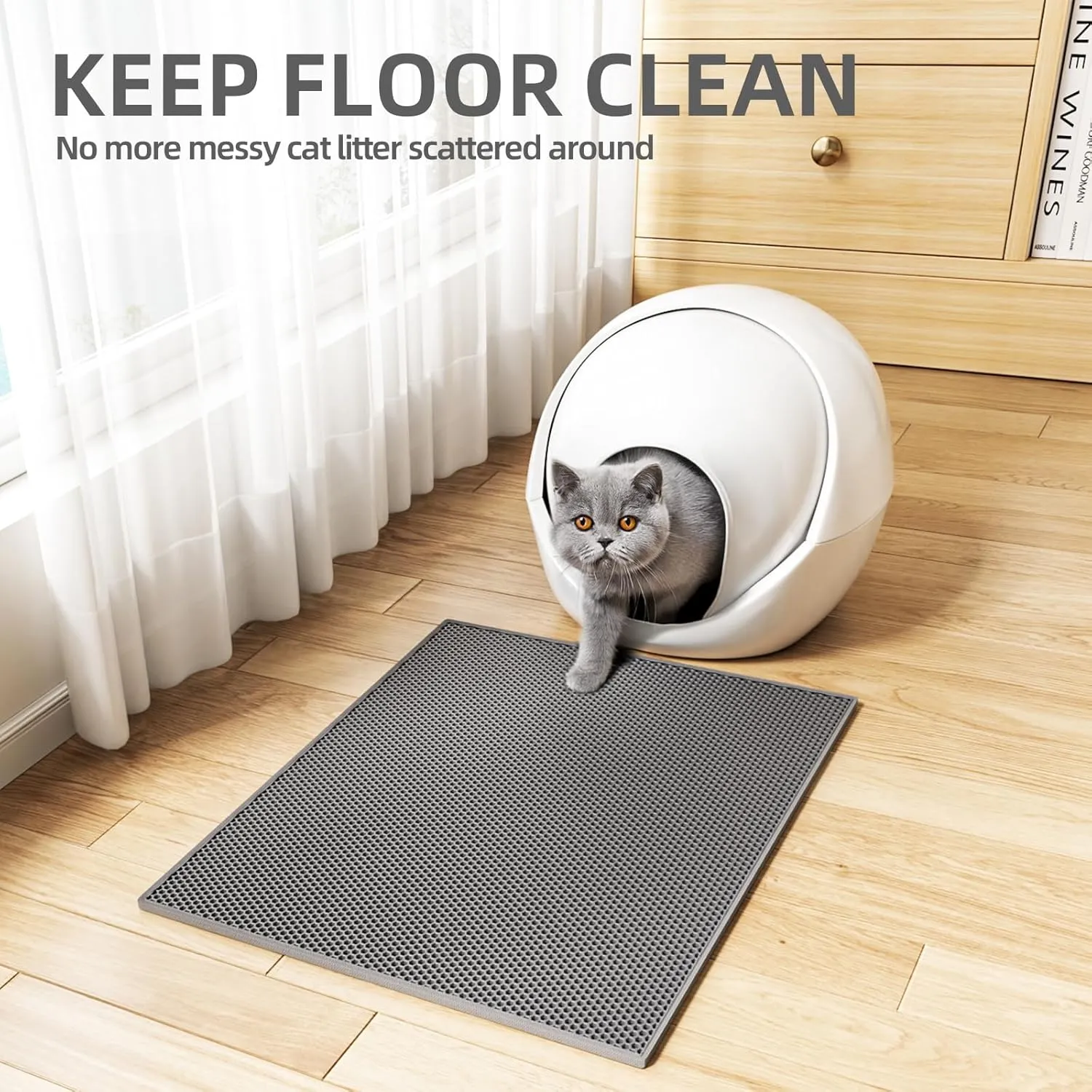 ESTHELLO Cat Litter Mat, Cat Litter Trapping Mat, Honeycomb Double Layer Design, Easy to Clean,Washable (24 x 15 Gray