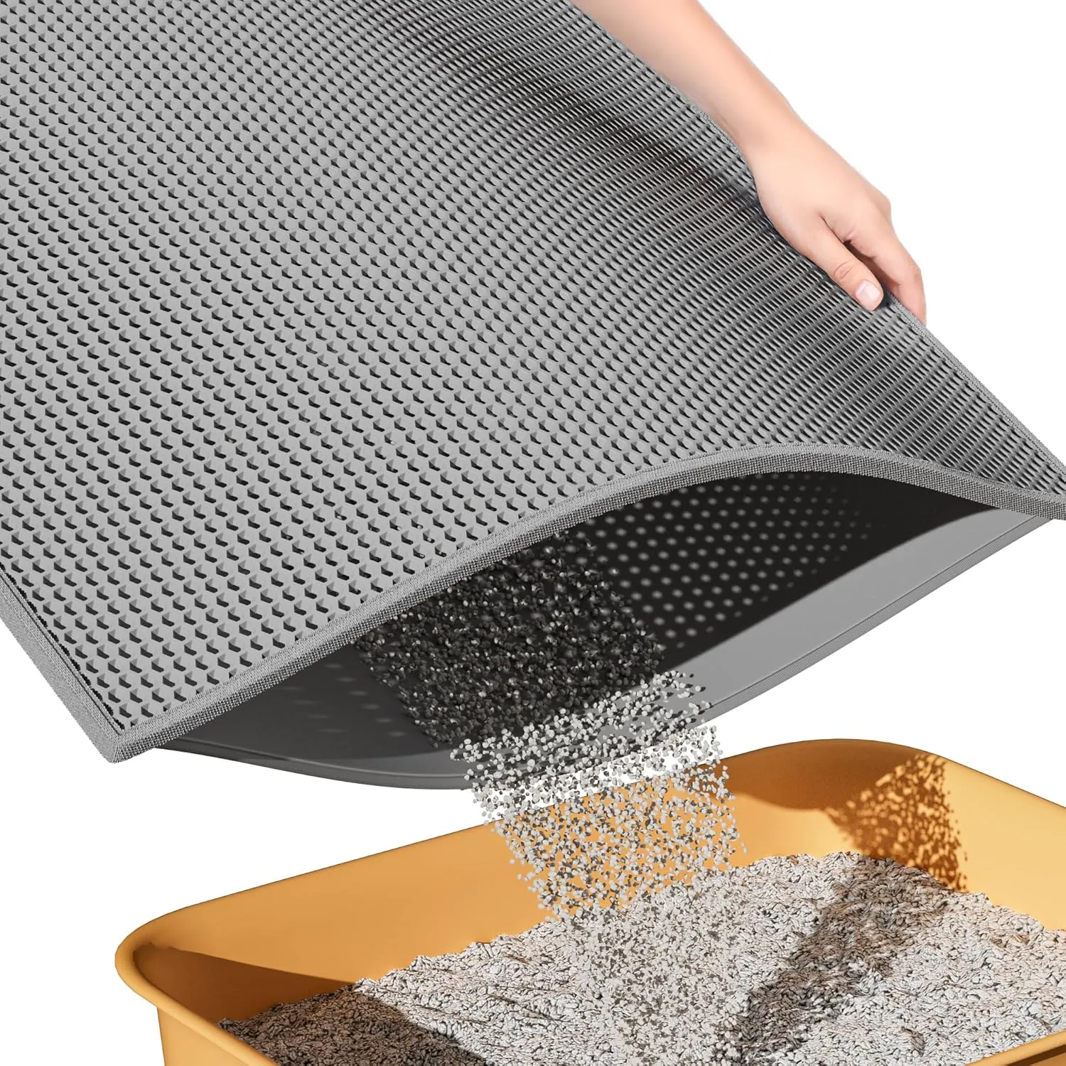ESTHELLO Cat Litter Mat, Cat Litter Trapping Mat, Honeycomb Double Layer Design, Easy to Clean,Washable (24 x 15 Gray