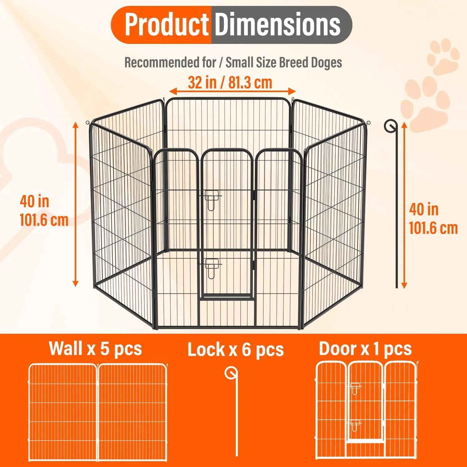FDW Dog Playpen Dog Pen Dog Kennel 6 Panels 40 Inch Height Indoor Outdoor Folding Metal Portable Puppy Exercise Pen Heavy Duty Dog Fence for Yard Camping,Black