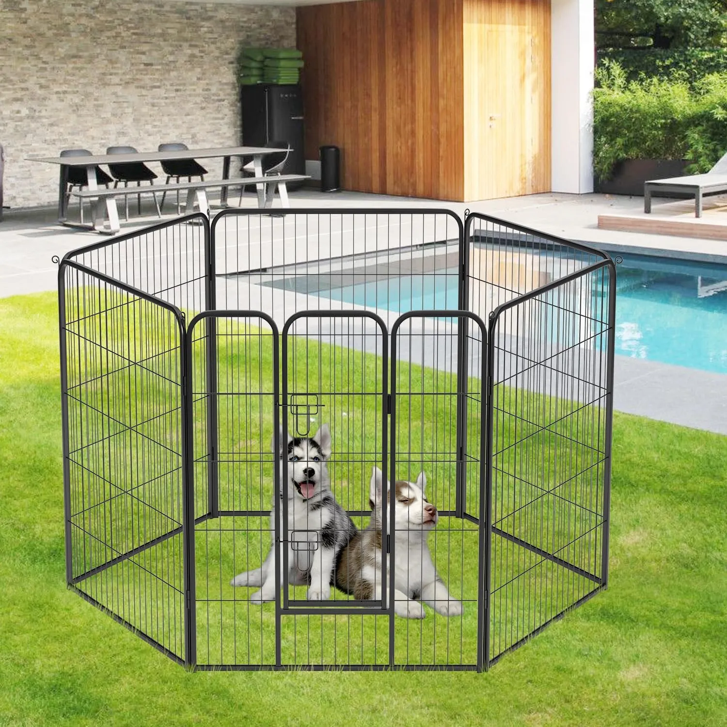 FDW Dog Playpen Dog Pen Dog Kennel 6 Panels 40 Inch Height Indoor Outdoor Folding Metal Portable Puppy Exercise Pen Heavy Duty Dog Fence for Yard Camping,Black