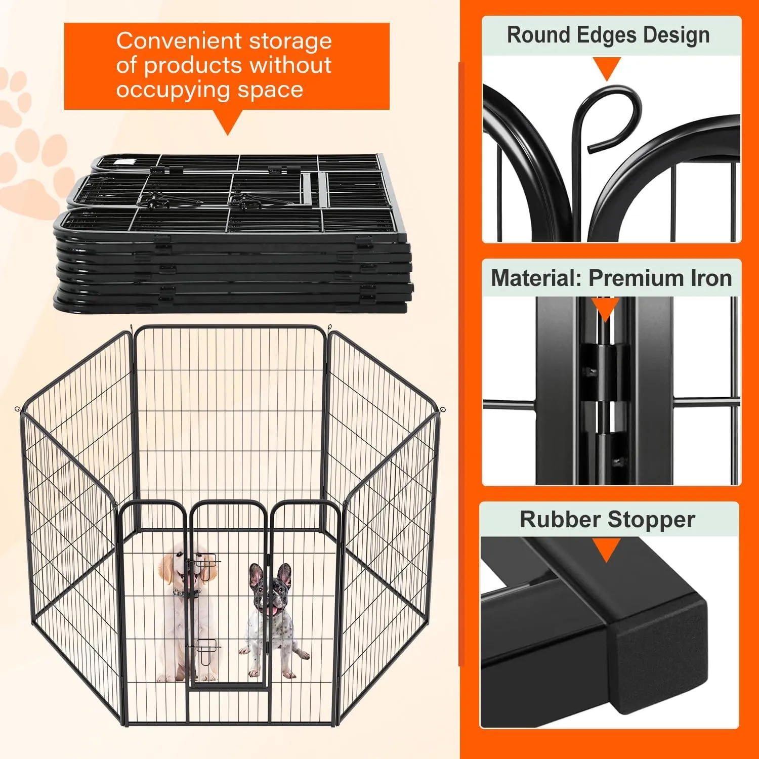 FDW Dog Playpen Dog Pen Dog Kennel 6 Panels 40 Inch Height Indoor Outdoor Folding Metal Portable Puppy Exercise Pen Heavy Duty Dog Fence for Yard Camping,Black