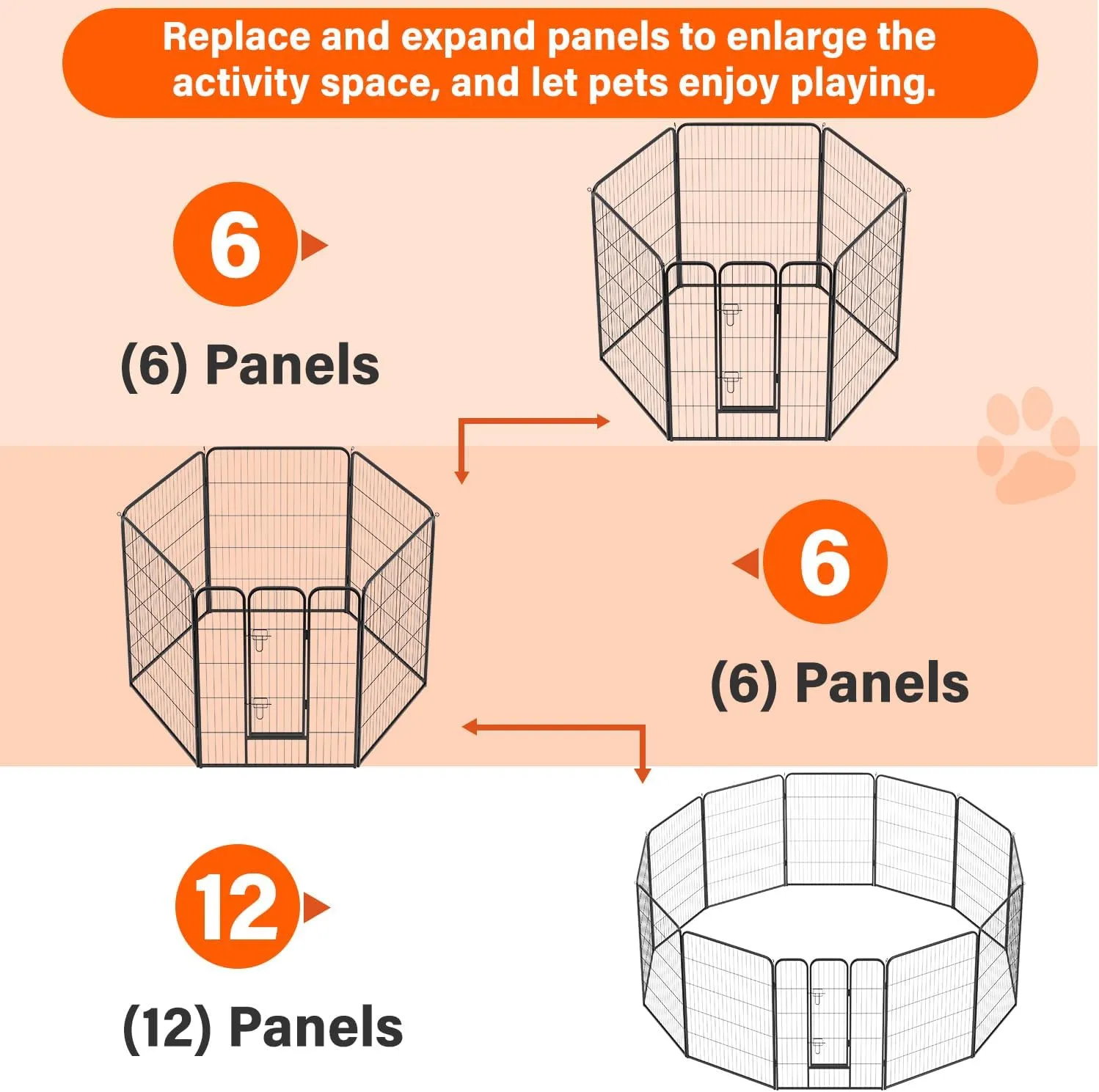 FDW Dog Playpen Dog Pen Dog Kennel 6 Panels 40 Inch Height Indoor Outdoor Folding Metal Portable Puppy Exercise Pen Heavy Duty Dog Fence for Yard Camping,Black