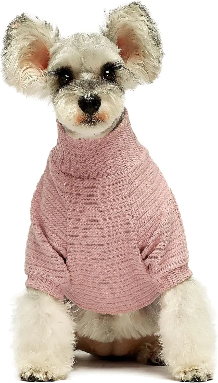 Fitwarm Turtleneck Knitted Dog Sweater Puppy Pajamas Thermal Doggie Winter Clothes Knitwear Pet Coats Cat Apparel Pink Medium