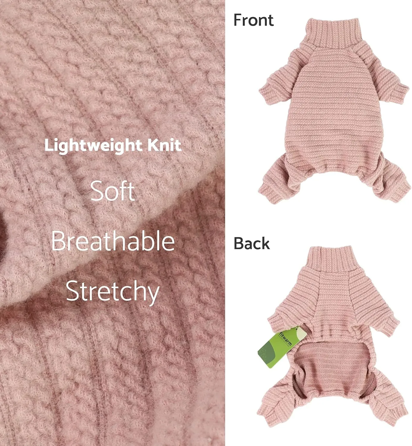 Fitwarm Turtleneck Knitted Dog Sweater Puppy Pajamas Thermal Doggie Winter Clothes Knitwear Pet Coats Cat Apparel Pink Medium