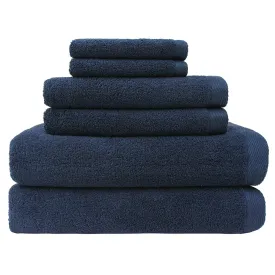 Flat Loop 6 Piece Bath Towel Set, Navy Blue