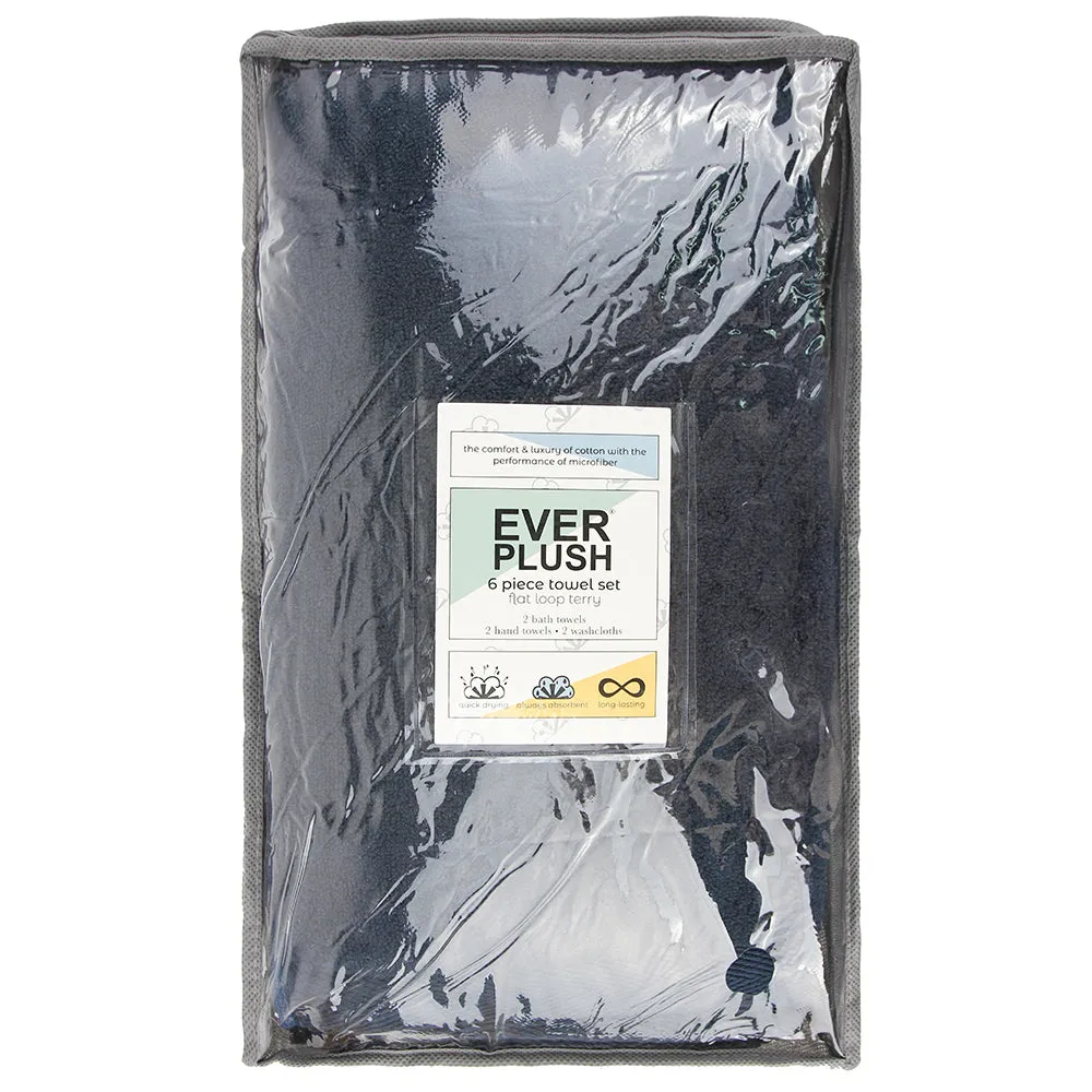 Flat Loop 6 Piece Bath Towel Set, Navy Blue