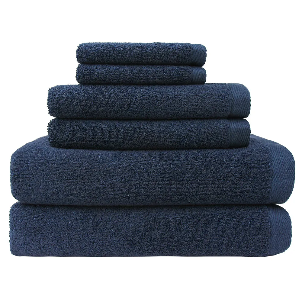 Flat Loop 6 Piece Bath Towel Set, Navy Blue