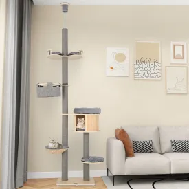 Floor to Ceiling Cat Tree with Adjustable Height for Indoor Cats-Natural