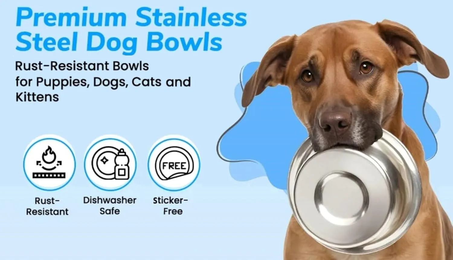 Greendale - 4 Pack - 17 Cup / 136 fl oz Capacity - Stainless Steel Metal Dog Bowls - Perfect for Dog Food and Water. Wrong Size? Click to Look at Our Size Options