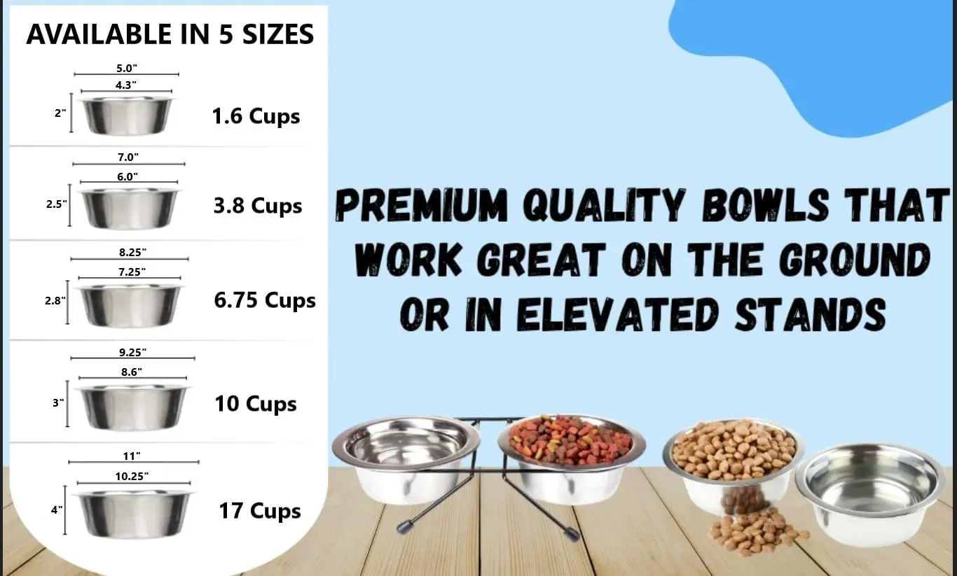 Greendale - 4 Pack - 17 Cup / 136 fl oz Capacity - Stainless Steel Metal Dog Bowls - Perfect for Dog Food and Water. Wrong Size? Click to Look at Our Size Options