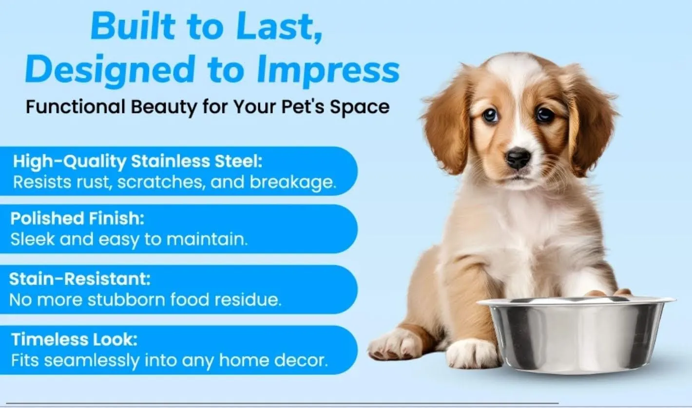 Greendale - 4 Pack - 17 Cup / 136 fl oz Capacity - Stainless Steel Metal Dog Bowls - Perfect for Dog Food and Water. Wrong Size? Click to Look at Our Size Options