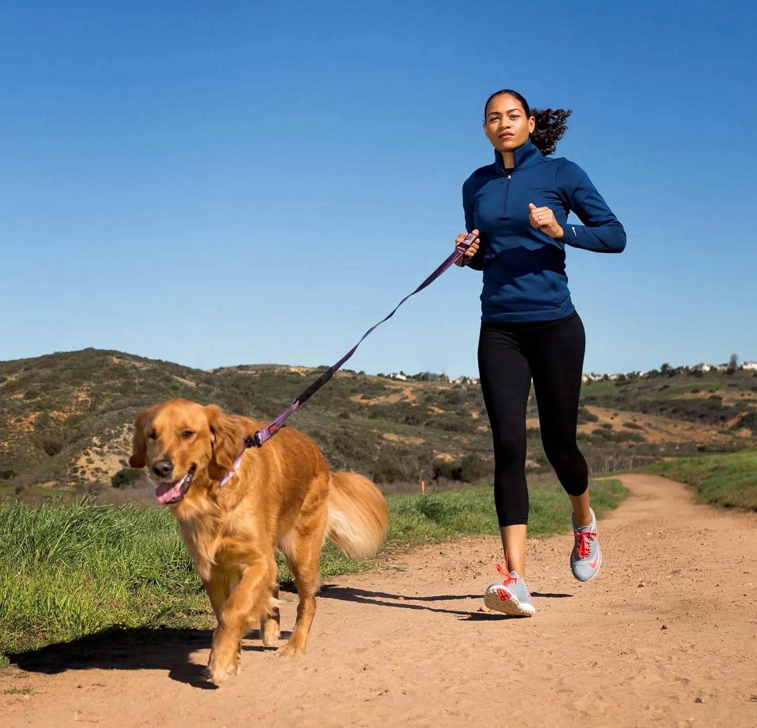HALTI Active Leash - Award-Winning Bungee Dog Leash, Shock-Absorbing, All-in-One Neoprene Padded Belt & Lead, Perfect for Running & Training with Medium & Large Dogs (Size Large, Blue)