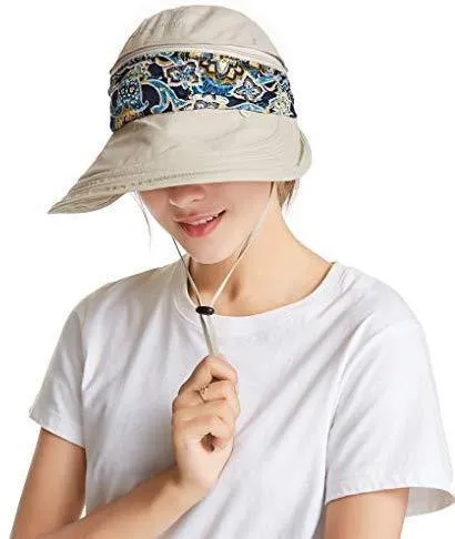 ICOLOR Sun Cap Sun Flap Hats Outdoor 360°Sun UPF 50  Women Lady Wide Brim Cap Visor Hats UV Protection Summer Sun Hats
