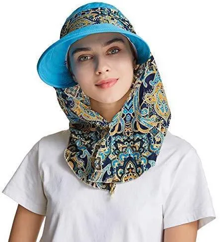 ICOLOR Sun Cap Sun Flap Hats Outdoor 360°Sun UPF 50  Women Lady Wide Brim Cap Visor Hats UV Protection Summer Sun Hats