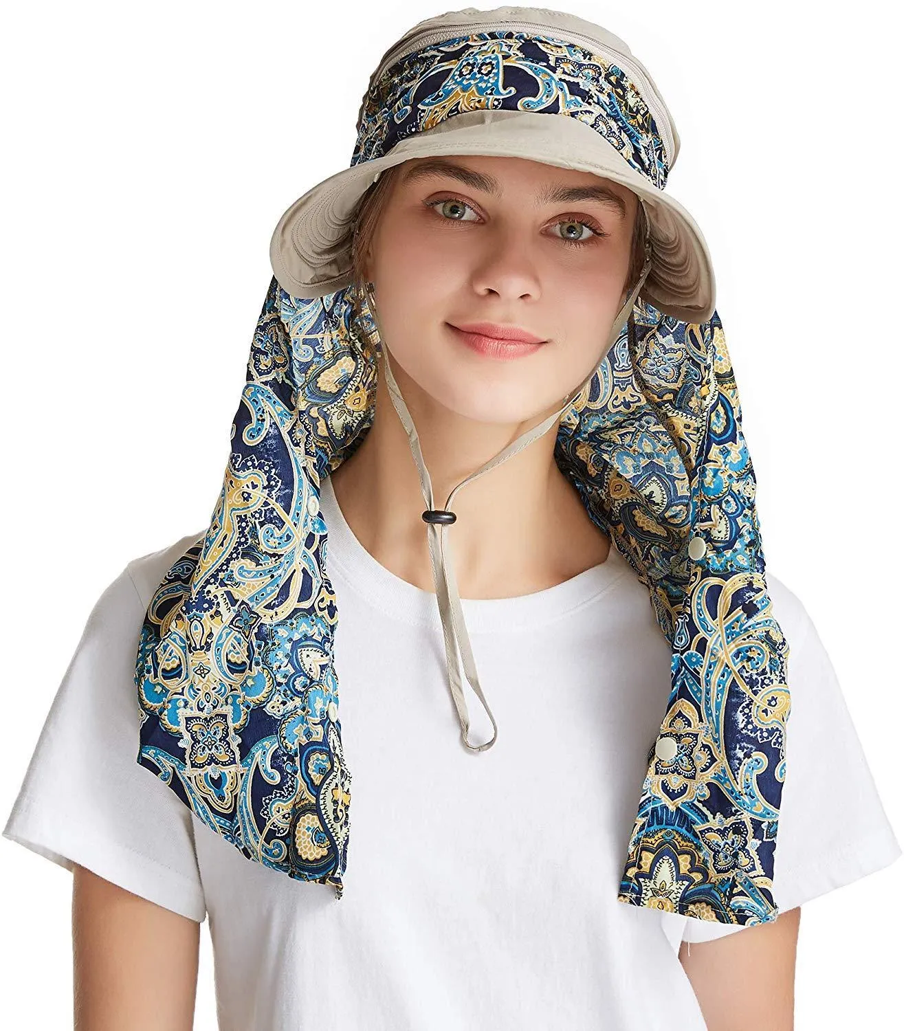 ICOLOR Sun Cap Sun Flap Hats Outdoor 360°Sun UPF 50  Women Lady Wide Brim Cap Visor Hats UV Protection Summer Sun Hats