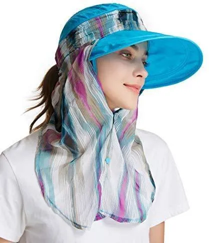 ICOLOR Sun Cap Sun Flap Hats Outdoor 360°Sun UPF 50  Women Lady Wide Brim Cap Visor Hats UV Protection Summer Sun Hats