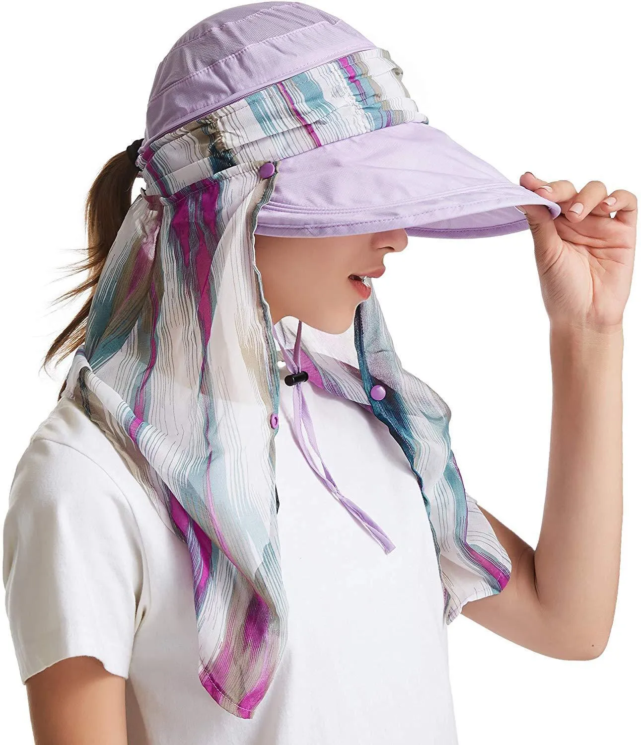 ICOLOR Sun Cap Sun Flap Hats Outdoor 360°Sun UPF 50  Women Lady Wide Brim Cap Visor Hats UV Protection Summer Sun Hats