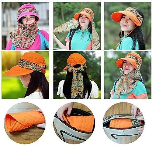 ICOLOR Sun Cap Sun Flap Hats Outdoor 360°Sun UPF 50  Women Lady Wide Brim Cap Visor Hats UV Protection Summer Sun Hats