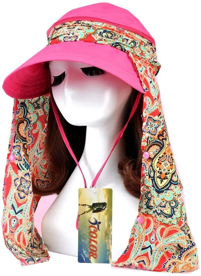 ICOLOR Sun Cap Sun Flap Hats Outdoor 360°Sun UPF 50  Women Lady Wide Brim Cap Visor Hats UV Protection Summer Sun Hats