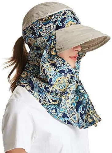 ICOLOR Sun Cap Sun Flap Hats Outdoor 360°Sun UPF 50  Women Lady Wide Brim Cap Visor Hats UV Protection Summer Sun Hats