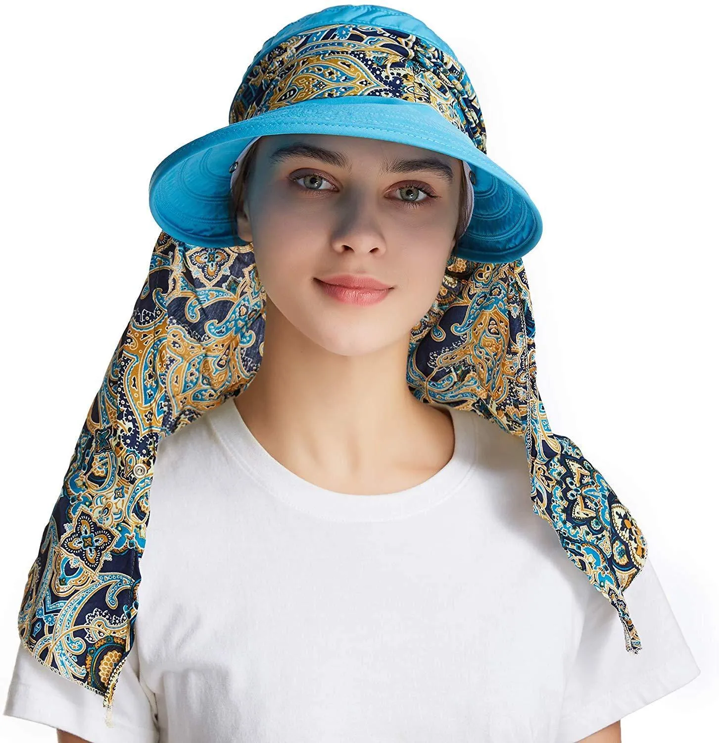 ICOLOR Sun Cap Sun Flap Hats Outdoor 360°Sun UPF 50  Women Lady Wide Brim Cap Visor Hats UV Protection Summer Sun Hats