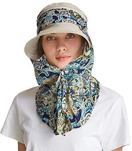ICOLOR Sun Cap Sun Flap Hats Outdoor 360°Sun UPF 50  Women Lady Wide Brim Cap Visor Hats UV Protection Summer Sun Hats