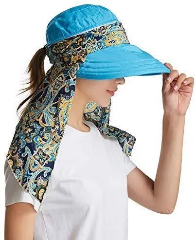 ICOLOR Sun Cap Sun Flap Hats Outdoor 360°Sun UPF 50  Women Lady Wide Brim Cap Visor Hats UV Protection Summer Sun Hats