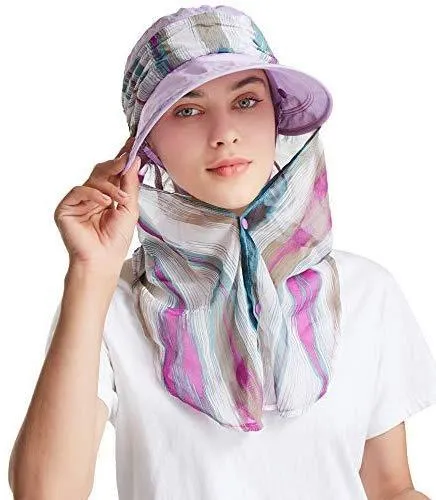 ICOLOR Sun Cap Sun Flap Hats Outdoor 360°Sun UPF 50  Women Lady Wide Brim Cap Visor Hats UV Protection Summer Sun Hats