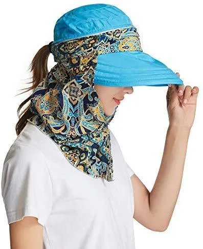 ICOLOR Sun Cap Sun Flap Hats Outdoor 360°Sun UPF 50  Women Lady Wide Brim Cap Visor Hats UV Protection Summer Sun Hats