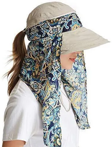 ICOLOR Sun Cap Sun Flap Hats Outdoor 360°Sun UPF 50  Women Lady Wide Brim Cap Visor Hats UV Protection Summer Sun Hats