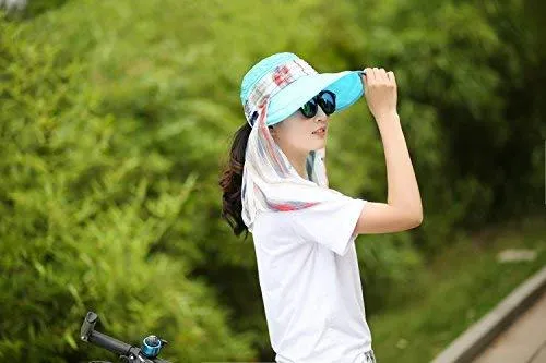 ICOLOR Sun Cap Sun Flap Hats Outdoor 360°Sun UPF 50  Women Lady Wide Brim Cap Visor Hats UV Protection Summer Sun Hats