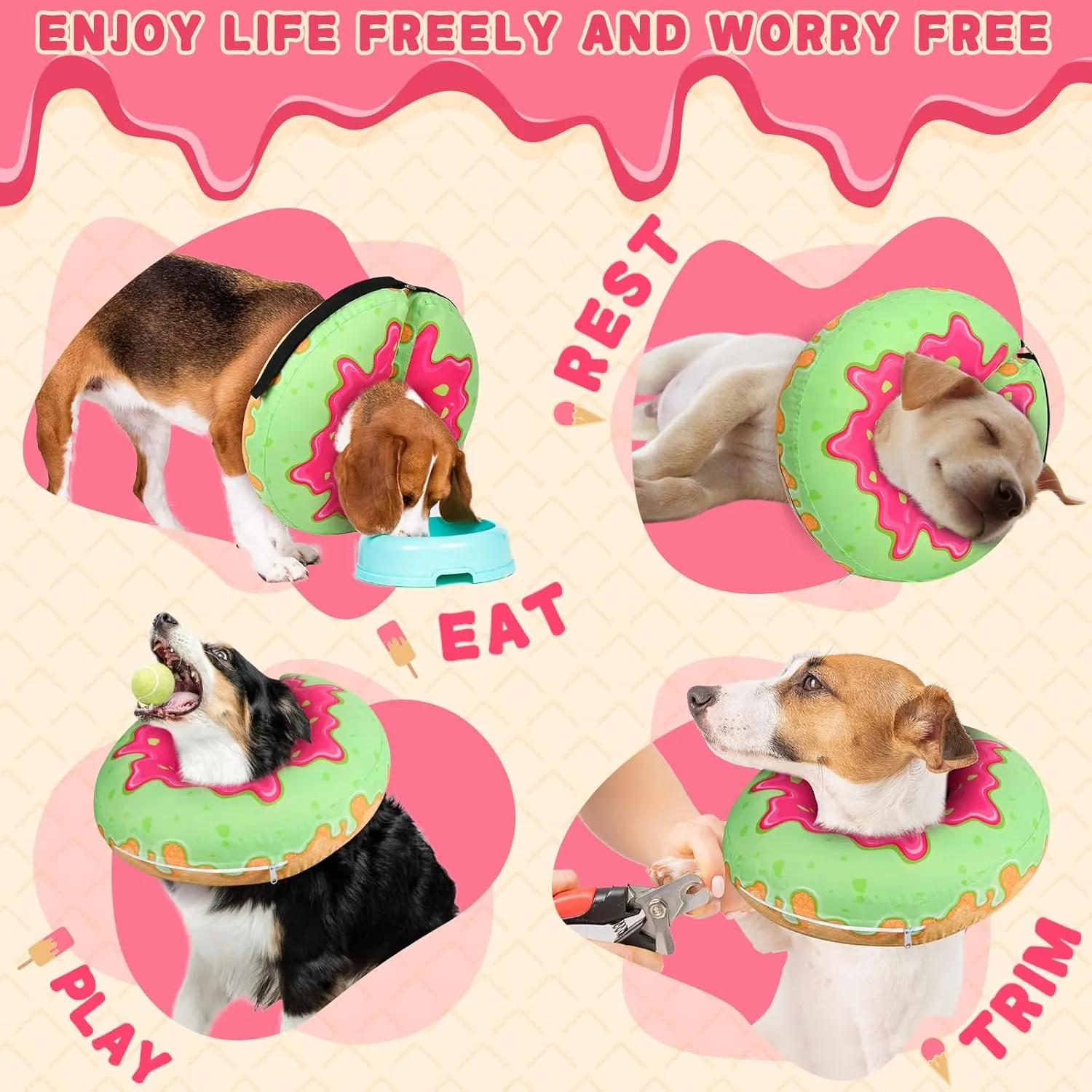 Inflatable Dog Pillow Cone Alternative After Surgery, Donut Soft Head/Neck Collar for Beagle Dachshund Medium Dogs, etc, Protective Comfortable E Collar Recovery Cone Does Not Block Vision
