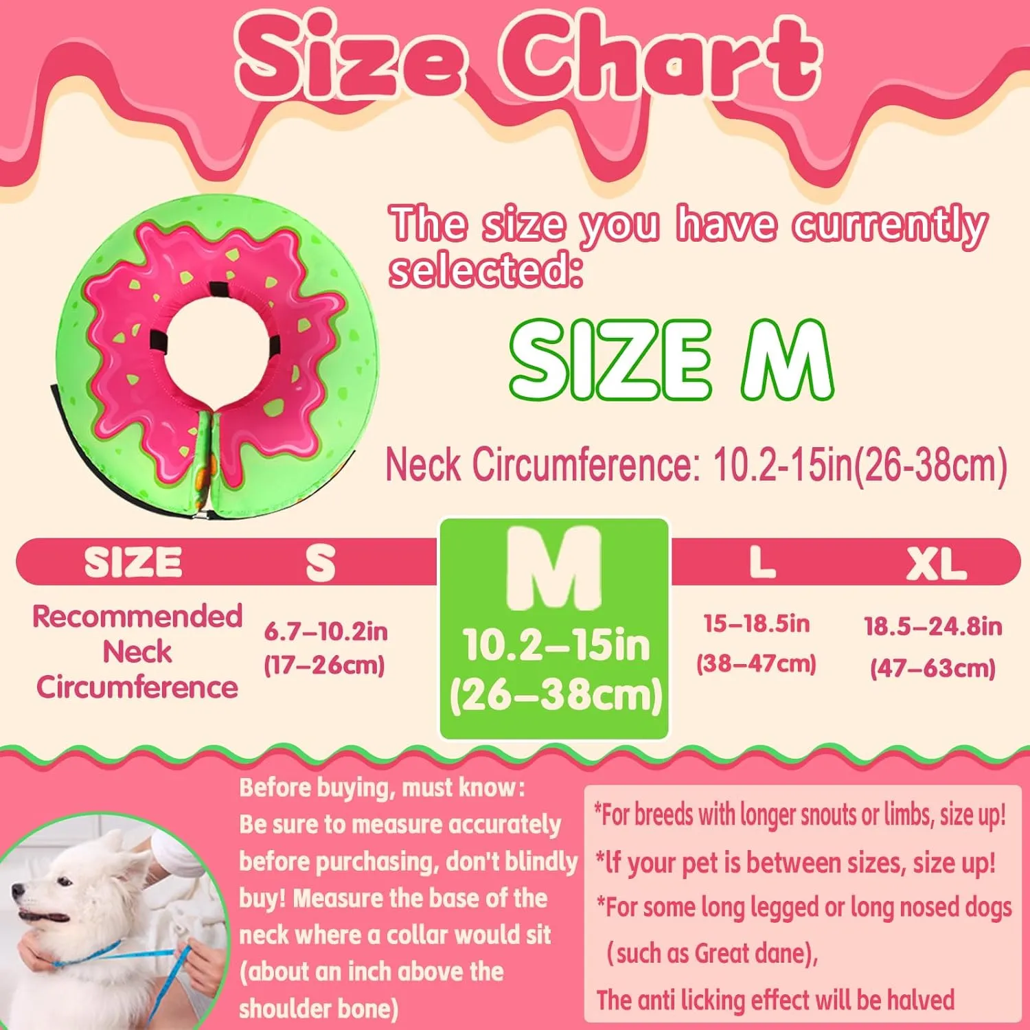 Inflatable Dog Pillow Cone Alternative After Surgery, Donut Soft Head/Neck Collar for Beagle Dachshund Medium Dogs, etc, Protective Comfortable E Collar Recovery Cone Does Not Block Vision