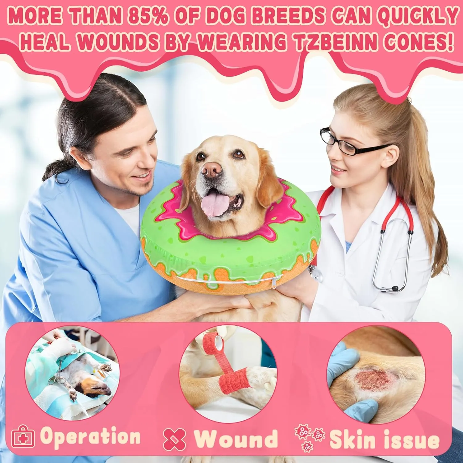 Inflatable Dog Pillow Cone Alternative After Surgery, Donut Soft Head/Neck Collar for Beagle Dachshund Medium Dogs, etc, Protective Comfortable E Collar Recovery Cone Does Not Block Vision