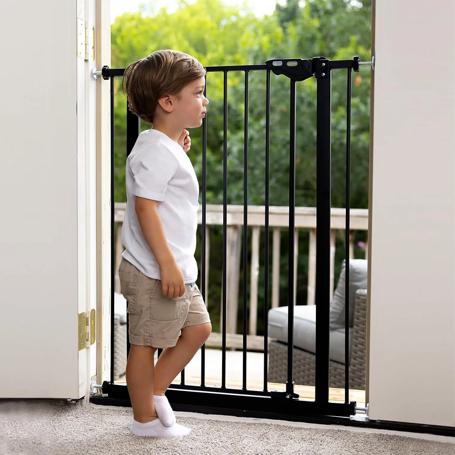 InnoTruth 36" Tall Baby Gate for Dogs, 29-39.6 Auto Close Safety Pet Gate for Child Protection for Stairs, Double-Lock Safety Design and One-Hand Opening for Doorways, Bedroom, Extra Tall Black