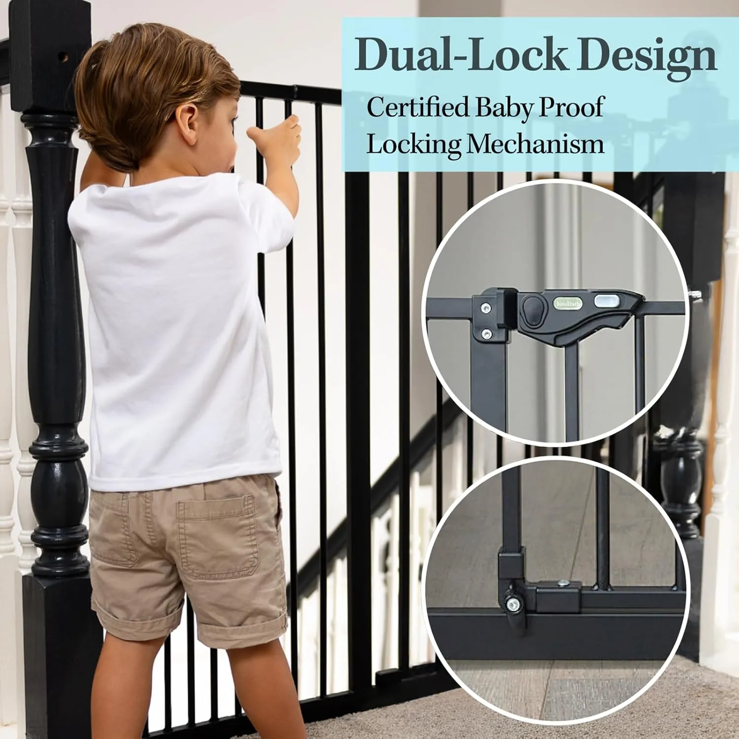 InnoTruth 36" Tall Baby Gate for Dogs, 29-39.6 Auto Close Safety Pet Gate for Child Protection for Stairs, Double-Lock Safety Design and One-Hand Opening for Doorways, Bedroom, Extra Tall Black