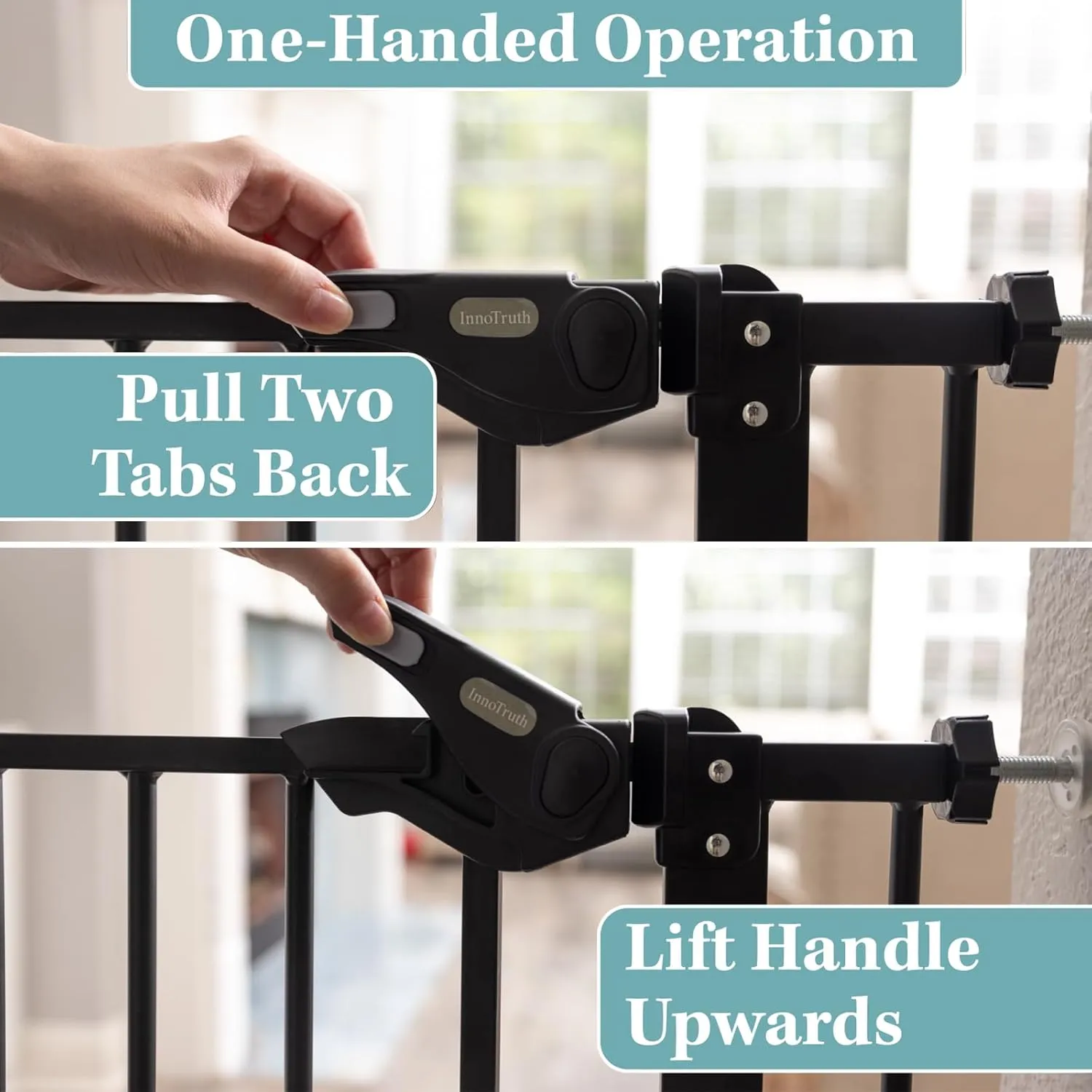InnoTruth 36" Tall Baby Gate for Dogs, 29-39.6 Auto Close Safety Pet Gate for Child Protection for Stairs, Double-Lock Safety Design and One-Hand Opening for Doorways, Bedroom, Extra Tall Black