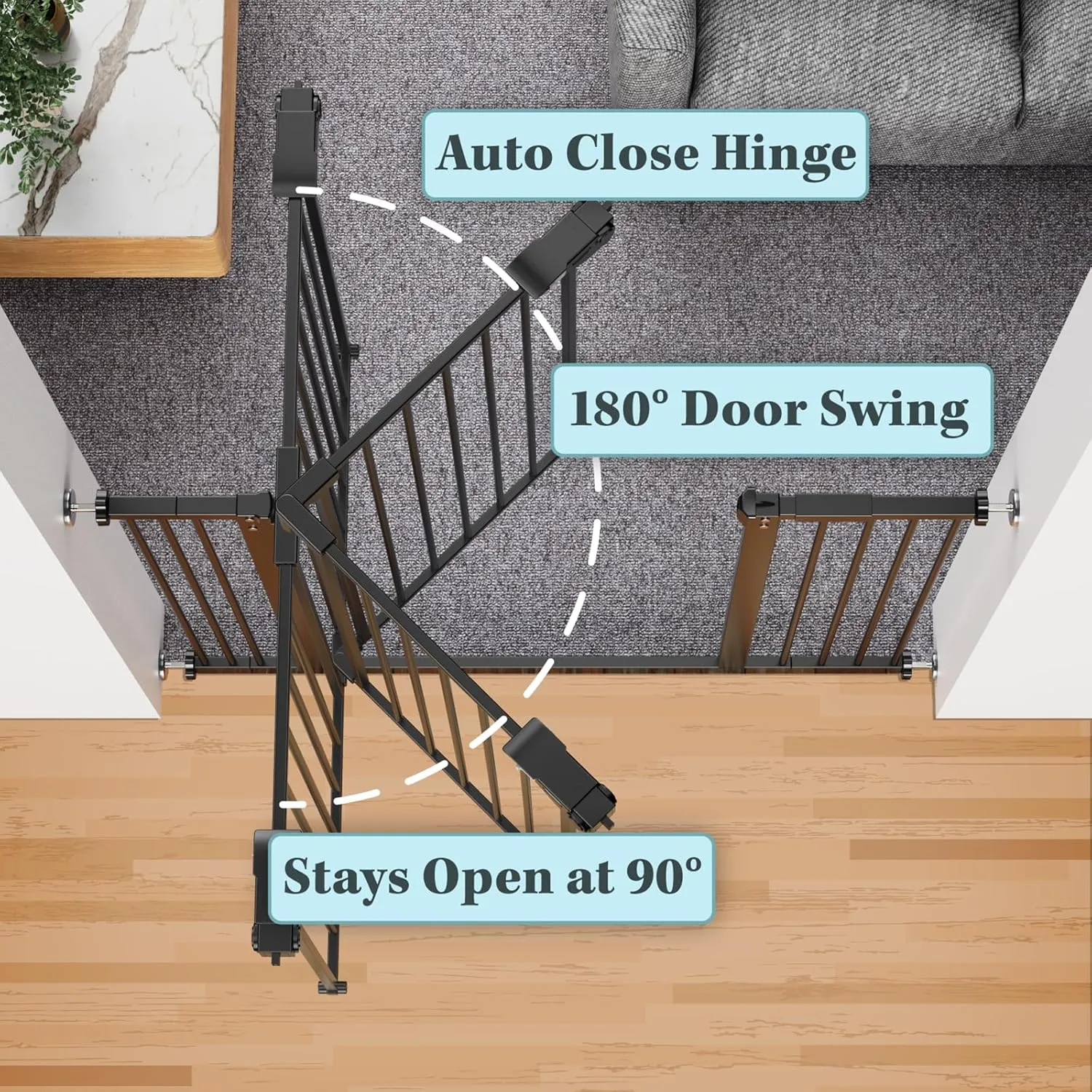 InnoTruth 36" Tall Baby Gate for Dogs, 29-39.6 Auto Close Safety Pet Gate for Child Protection for Stairs, Double-Lock Safety Design and One-Hand Opening for Doorways, Bedroom, Extra Tall Black