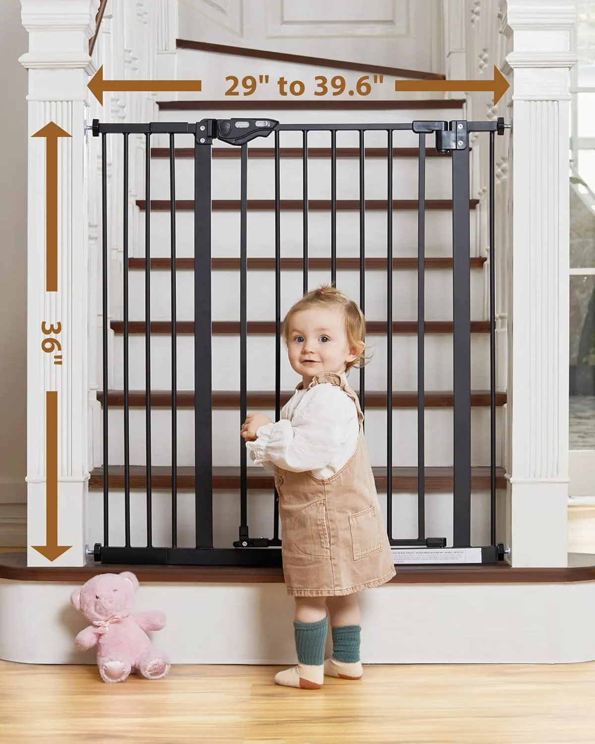 InnoTruth 36" Tall Baby Gate for Dogs, 29-39.6 Auto Close Safety Pet Gate for Child Protection for Stairs, Double-Lock Safety Design and One-Hand Opening for Doorways, Bedroom, Extra Tall Black