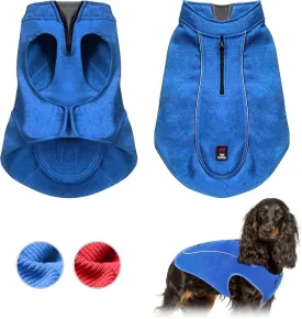 Insulated Fleece Sweater for Dogs | Lightweight Warm Dog Vest | Zipper Port for Harness | Cold Weather Winter Jacket | Rain Snow Repellant Coat | Adjustable for Small Medium Large Male Dogs (Blue/M)