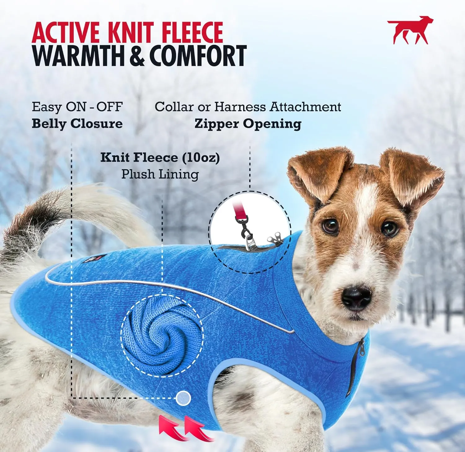Insulated Fleece Sweater for Dogs | Lightweight Warm Dog Vest | Zipper Port for Harness | Cold Weather Winter Jacket | Rain Snow Repellant Coat | Adjustable for Small Medium Large Male Dogs (Blue/M)