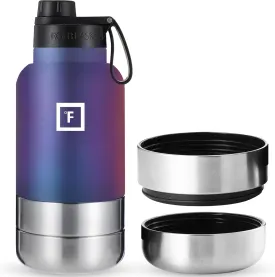 IRON FLASK Portable Dog Water Bottle & Bowl - All-in-One Travel Accessories Pet Food & Liquids for Car, Hiking, Camping - Leak-Proof, Double Walled, Insulated - 32 oz, 2 Dog Bowls - Aurora