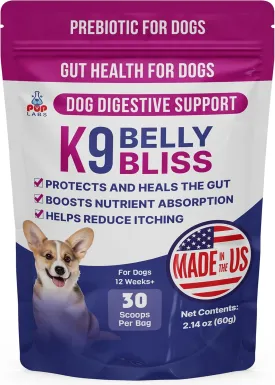 K9 Belly Bliss, All-Natural Gut Health for Dogs, Vet Approved Prebiotic for Dogs for Daily Digestive Support and Dog Constipation Relief, Easy to Use Topper for Dry and Wet Food, 30 Scoops.