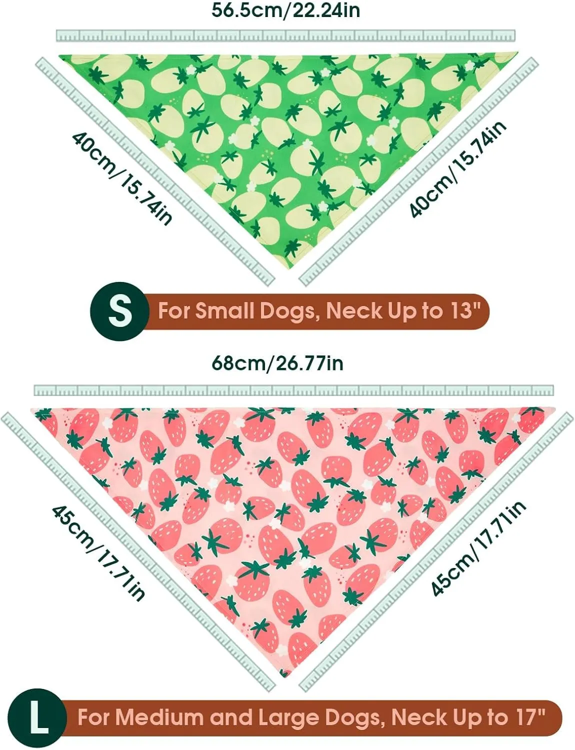 Kuoser Dog Bandanas, Triangle Reversible Fruit Print Pet Bandanas for Boy and Girl, All Seasons Bandana for Small Medium and Large, Pink L