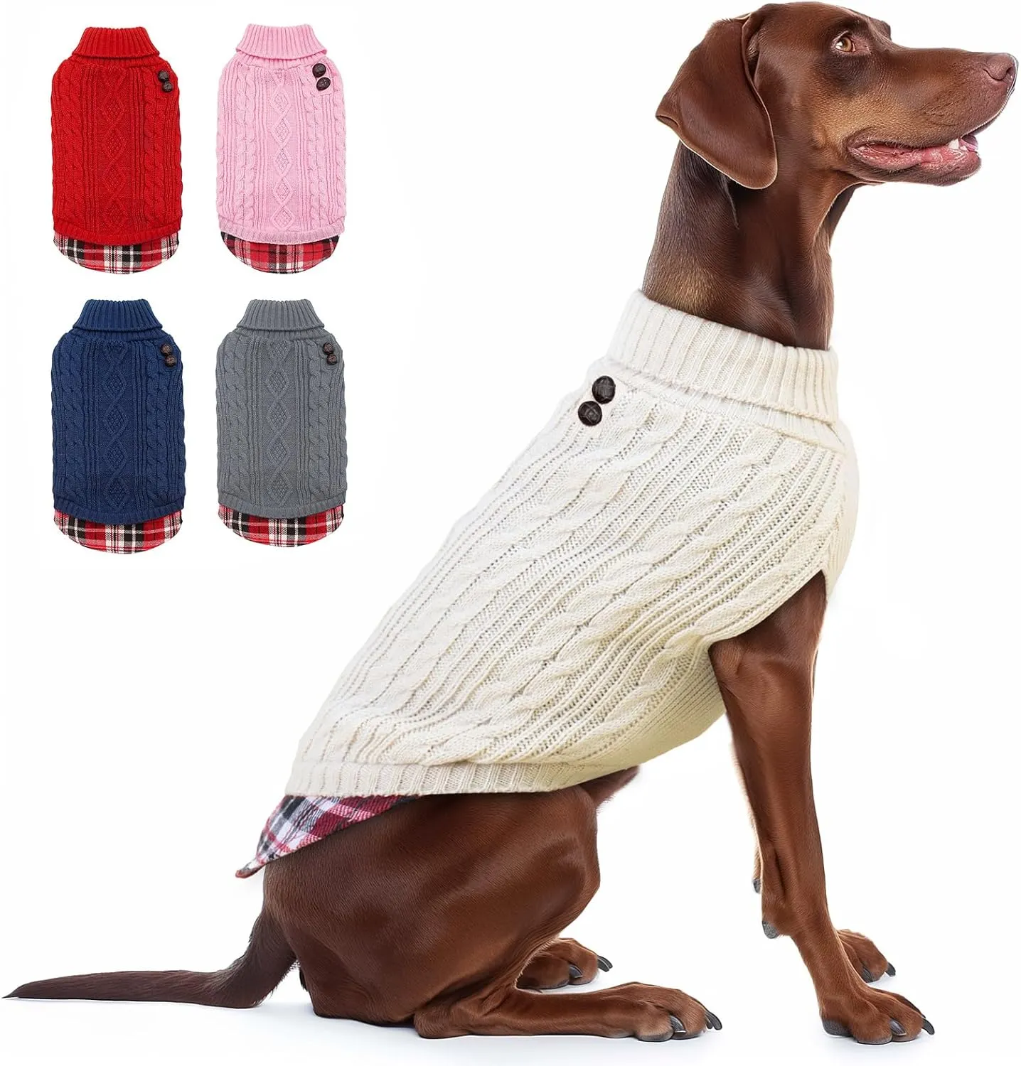 KYEESE Dog Sweater Soft Large Pet Sweater Stretchy Dog Pullover Sweaters for Large Dogs Knitwear Pet Coats Dogs Clothes with Gingham
