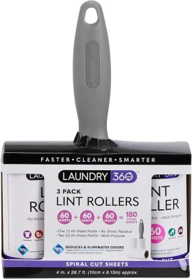 Laundry 360 3 Pack Lint Rollers | 3 Pack | 180 Sheets per Roll | Good for Pants | Coats | Sweaters | Dresses | Suits | Formal Wear |