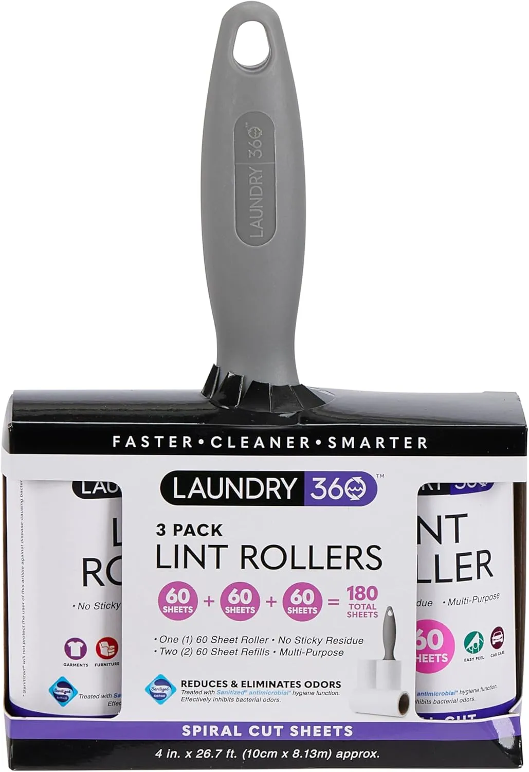 Laundry 360 3 Pack Lint Rollers | 3 Pack | 180 Sheets per Roll | Good for Pants | Coats | Sweaters | Dresses | Suits | Formal Wear |