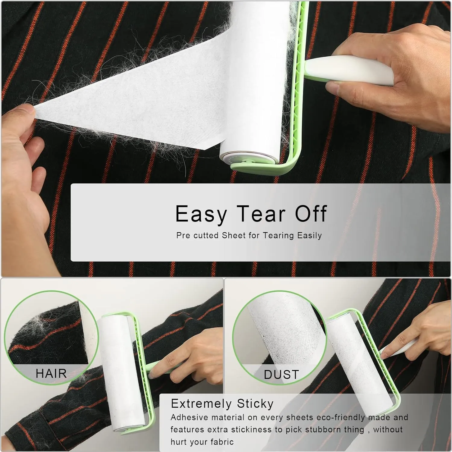 Lint Rollers, SUTINE Large Lint Roller for Pet Hair Extra Sticky 600 Sheets/10 Refills, 6.3" Sticky Roller for Removing Lint Pet Hair Dust in Furniture/Clothes/Carpet/Car Seat, Green