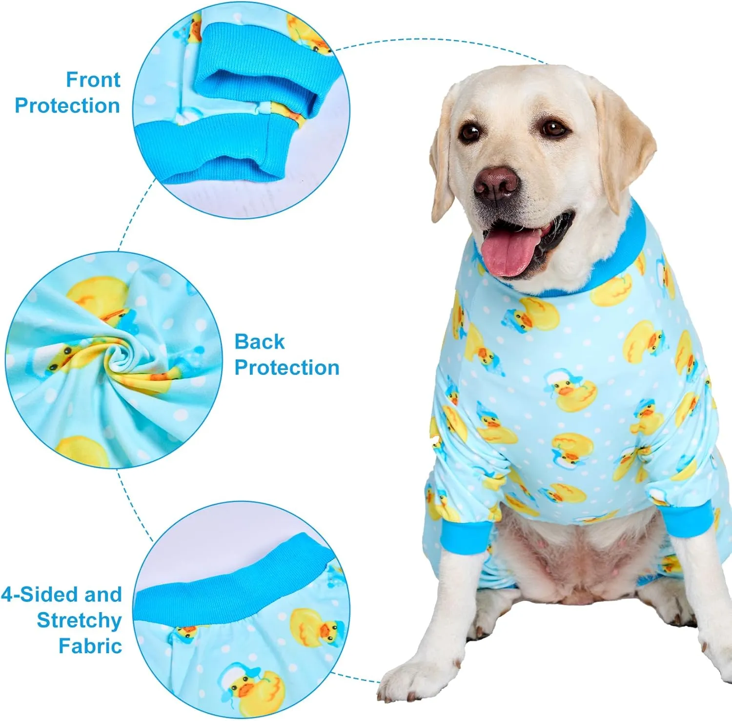 LovinPet Big Dog Wound Care/Surgery Recovery Shirt, Pet Anxiety Shirt, Lightweight Stretchy Knit Fabric, Rubber Ducks with Hats Blue Print Dog Pjs, Weimaraner Pajamas, Pet PJ's/Medium
