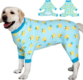 LovinPet Big Dog Wound Care/Surgery Recovery Shirt, Pet Anxiety Shirt, Lightweight Stretchy Knit Fabric, Rubber Ducks with Hats Blue Print Dog Pjs, Weimaraner Pajamas, Pet PJ's/Medium